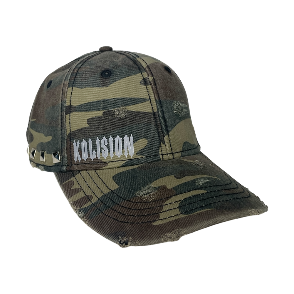 Y2K camo studded duressed hat Kolision Clothing